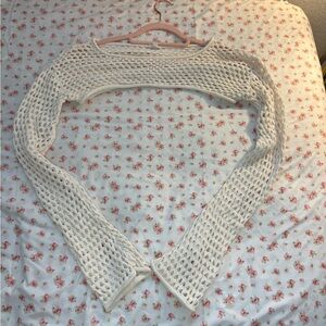 Garage Cream Crochet Knit Long Sleeve Cover-Up